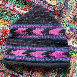 VTG Turtle Fur 90s Southwest Fleece Lined Wool Beanie Purple Pink USA Ski